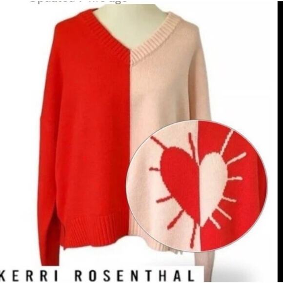 Kerri Rosenthal Red Size Medium Sweater Heart V Neck XO NEW - Picture 2 of 2